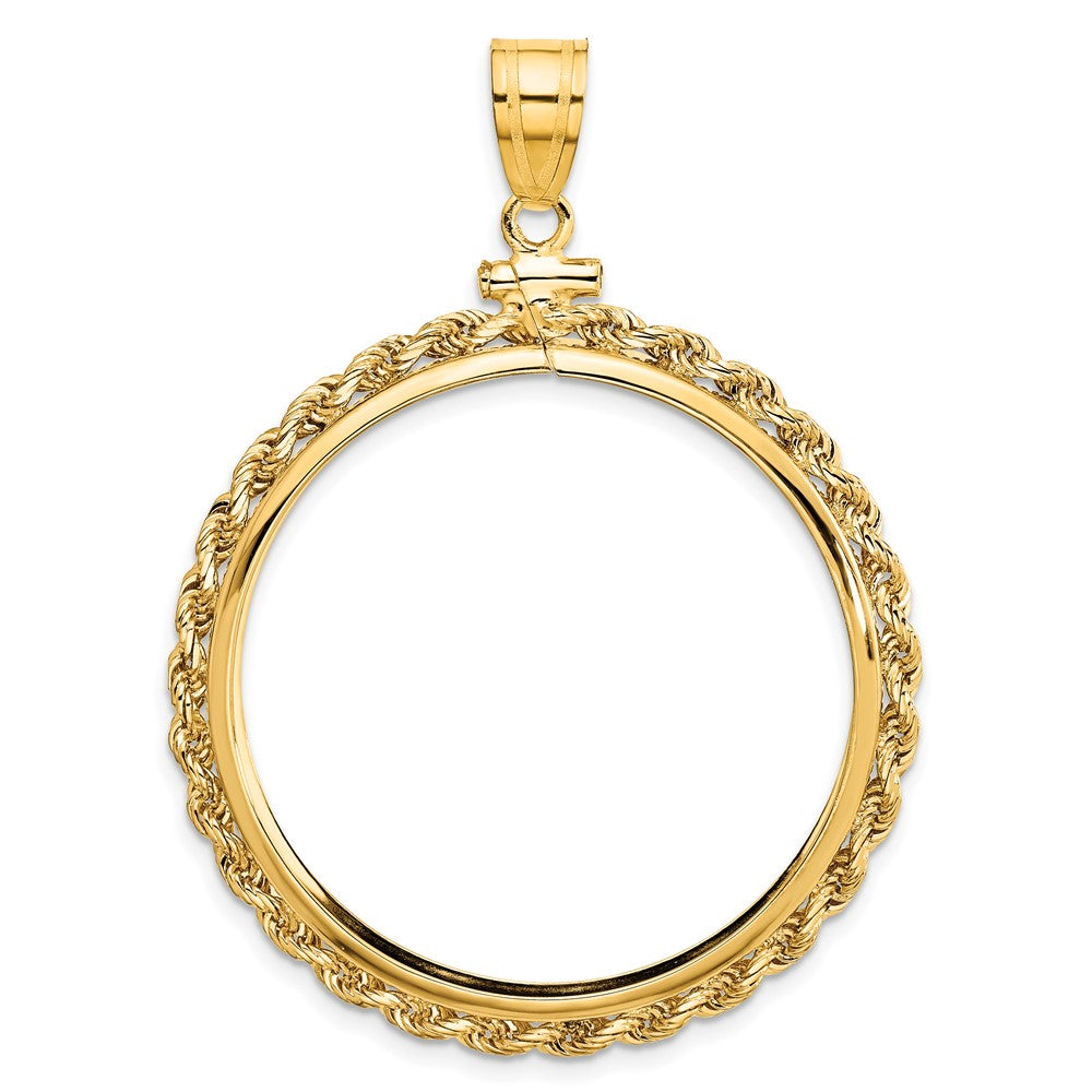 10K Yellow Gold Wideband Distinguished Coin Jewelry Polished Rope 32.7mm X 3mm Screw Top Bezel Pendant