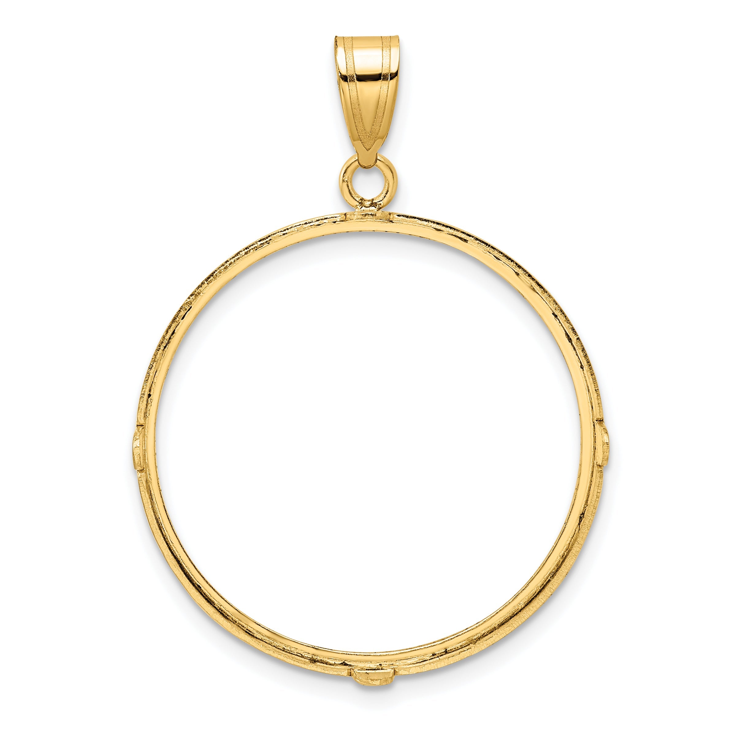 14K Yellow Gold Wideband Distinguished Coin Jewelry Polished And Diamond-Cut 27.0mm Prong Bezel Pendant