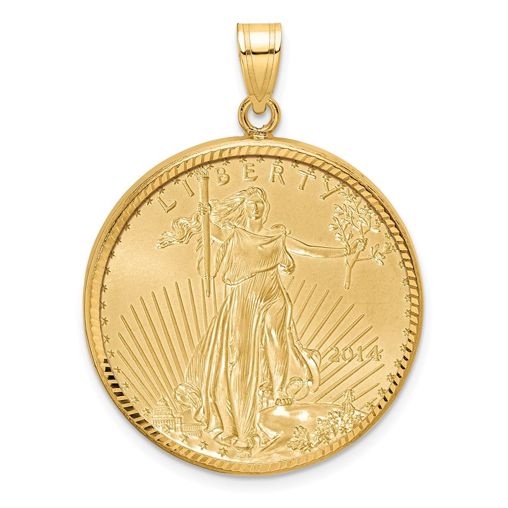 10K Yellow Gold Wideband Distinguished Coin Jewelry Polished And Diamond-Cut Mounted 1/2Oz American Eagle Prong Bezel Pendant
