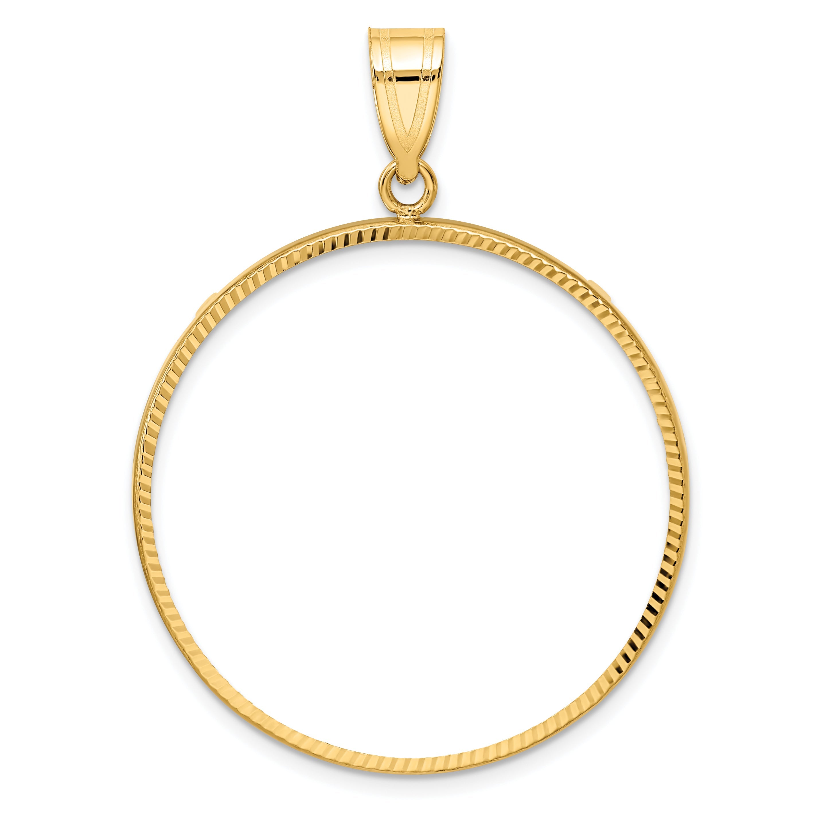 10K Yellow Gold Wideband Distinguished Coin Jewelry Polished And Diamond-Cut 32.0mm Prong Bezel Pendant
