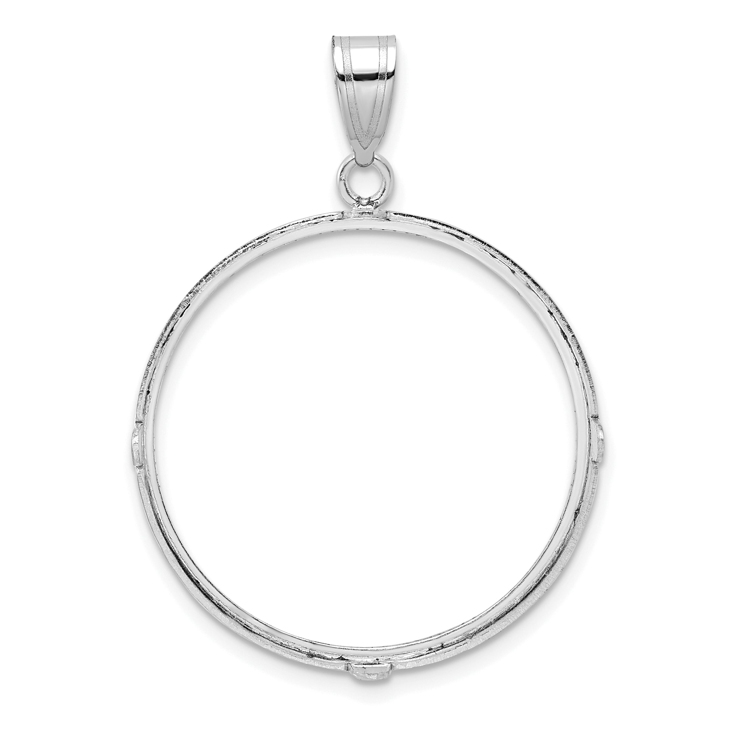 14K White Gold Wideband Distinguished Coin Jewelry Polished And Diamond-Cut 27.0mm Prong Bezel Pendant