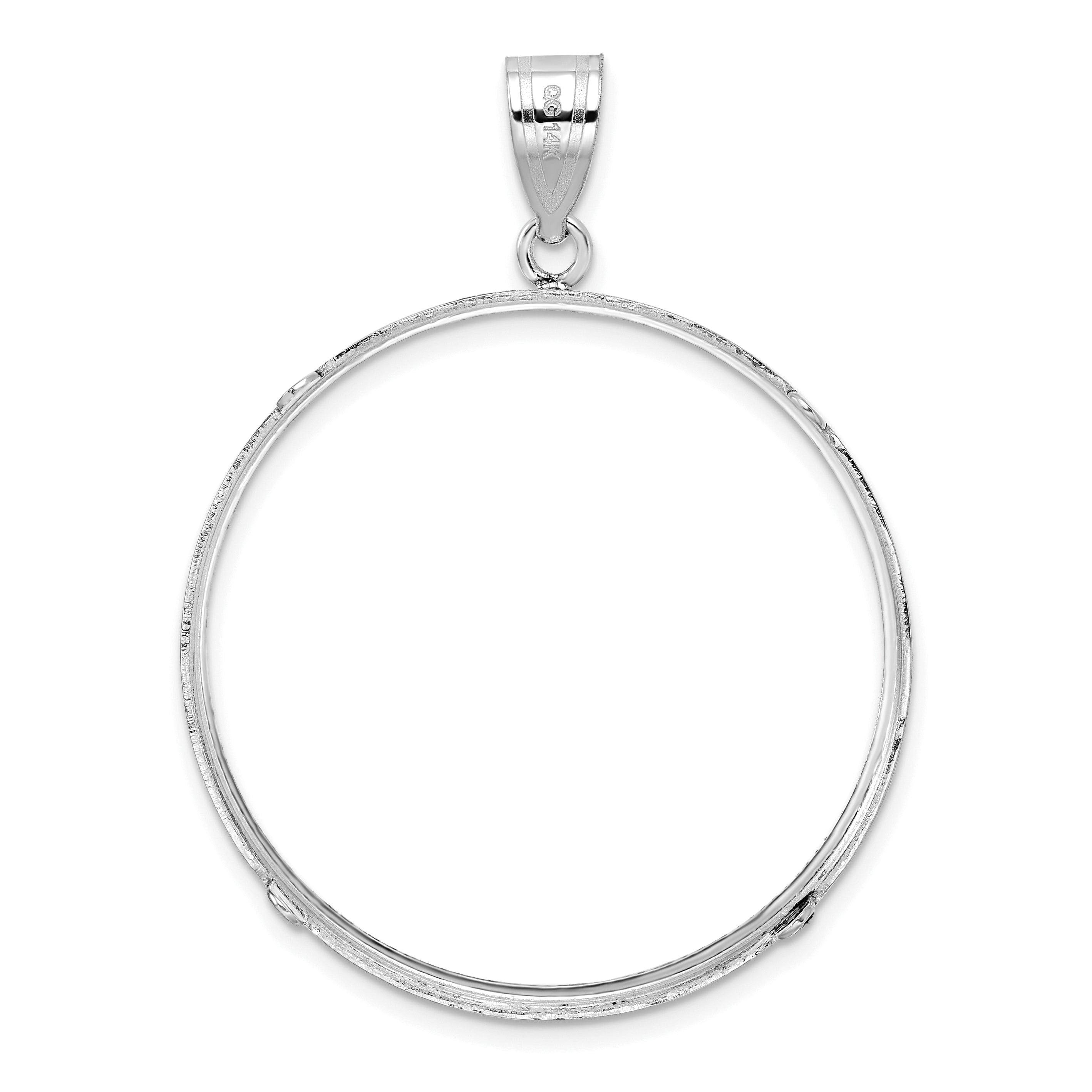 14K White Gold Wideband Distinguished Coin Jewelry Polished And Diamond-Cut 32.7mm Prong Bezel Pendant
