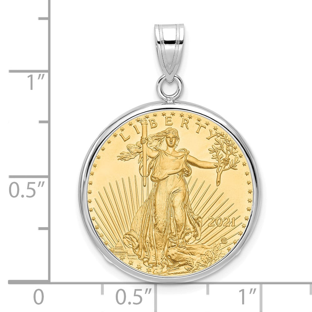 14K White Gold Wideband Distinguished Coin Jewelry Polished Mounted 1/4Oz American Eagle Prong Bezel Pendant