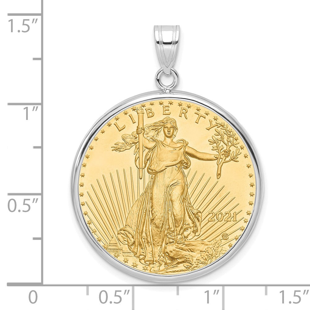 14K White Gold Wideband Distinguished Coin Jewelry Polished Mounted 1/2Oz American Eagle Prong Bezel Pendant