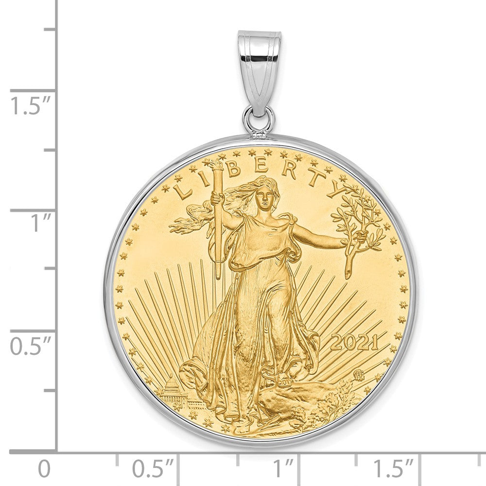 14K White Gold Wideband Distinguished Coin Jewelry Polished Mounted 1Oz American Eagle Prong Bezel Pendant