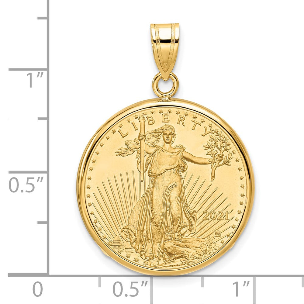 14K Yellow Gold Wideband Distinguished Coin Jewelry Polished Mounted 1/4Oz American Eagle Prong Bezel Pendant