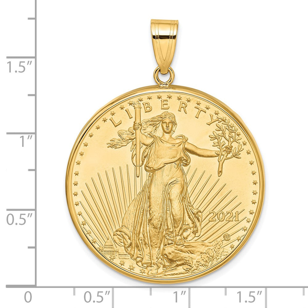 14K Yellow Gold Wideband Distinguished Coin Jewelry Polished Mounted 1Oz American Eagle Prong Bezel Pendant