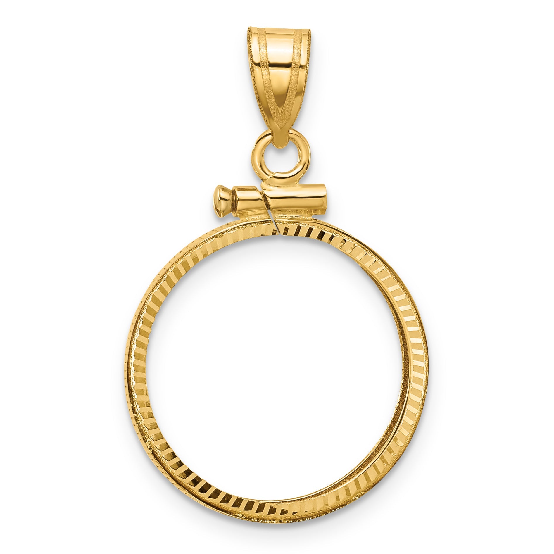 10K Yellow Gold Wideband Distinguished Coin Jewelry Polished And Diamond-Cut 17.8mm X 1.35mm Screw Top Bezel Pendant