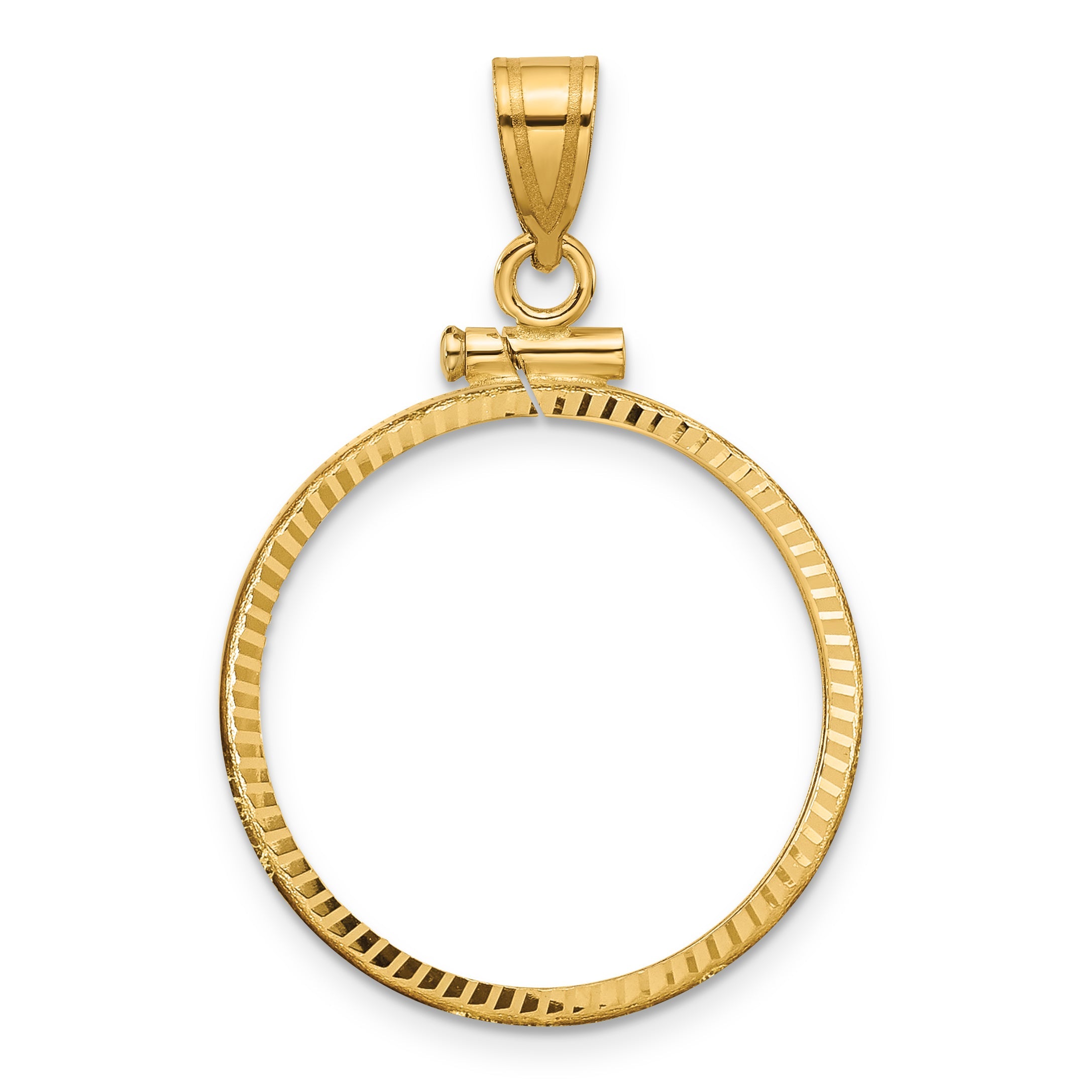 10K Yellow Gold Wideband Distinguished Coin Jewelry Polished And Diamond-Cut 22.0mm X 1.9mm Screw Top Bezel Pendant