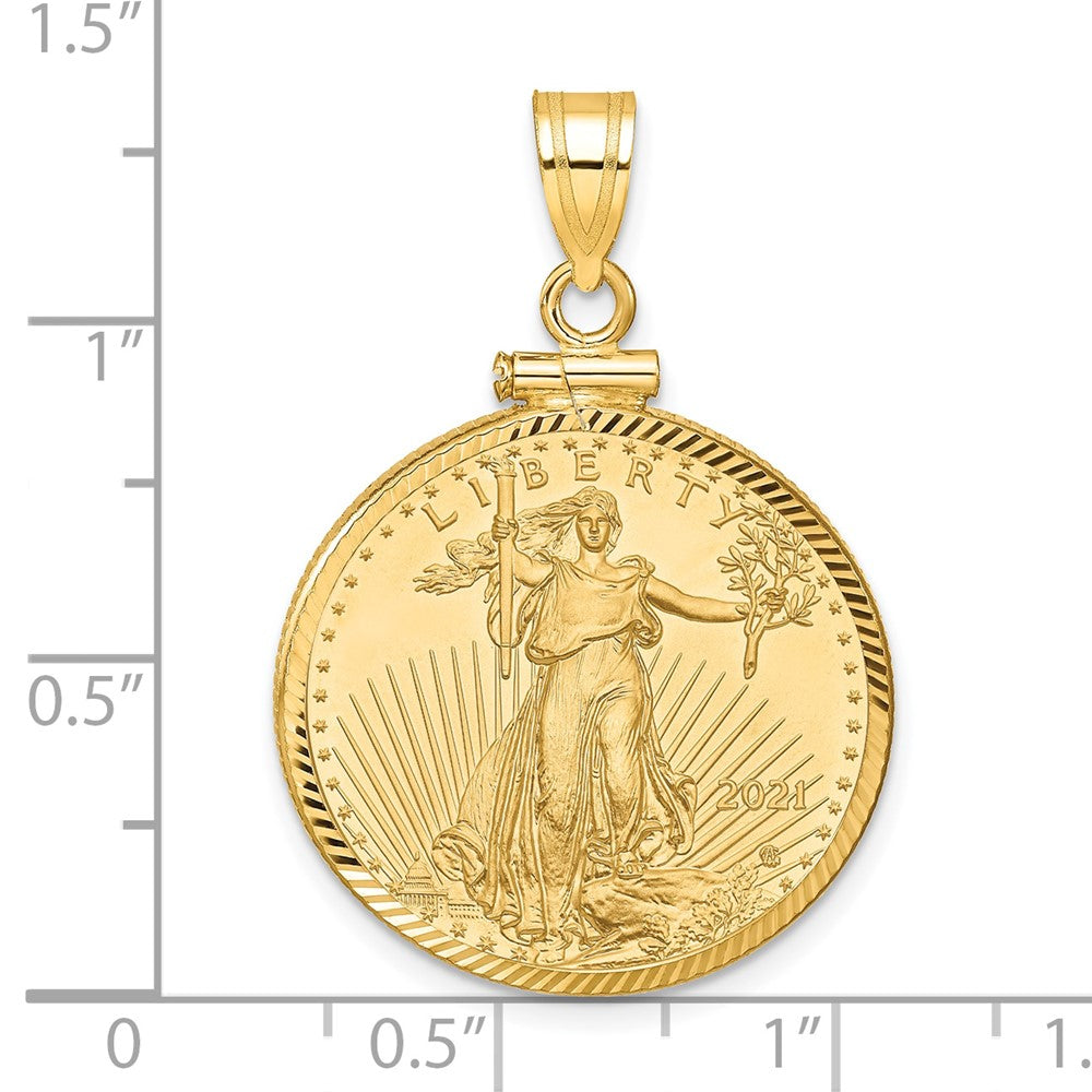 14K Yellow Gold Wideband Distinguished Coin Jewelry 14Ky Diamond-Cut Screw Top Mounted 1/4Oz American Eagle Bezel Pendant