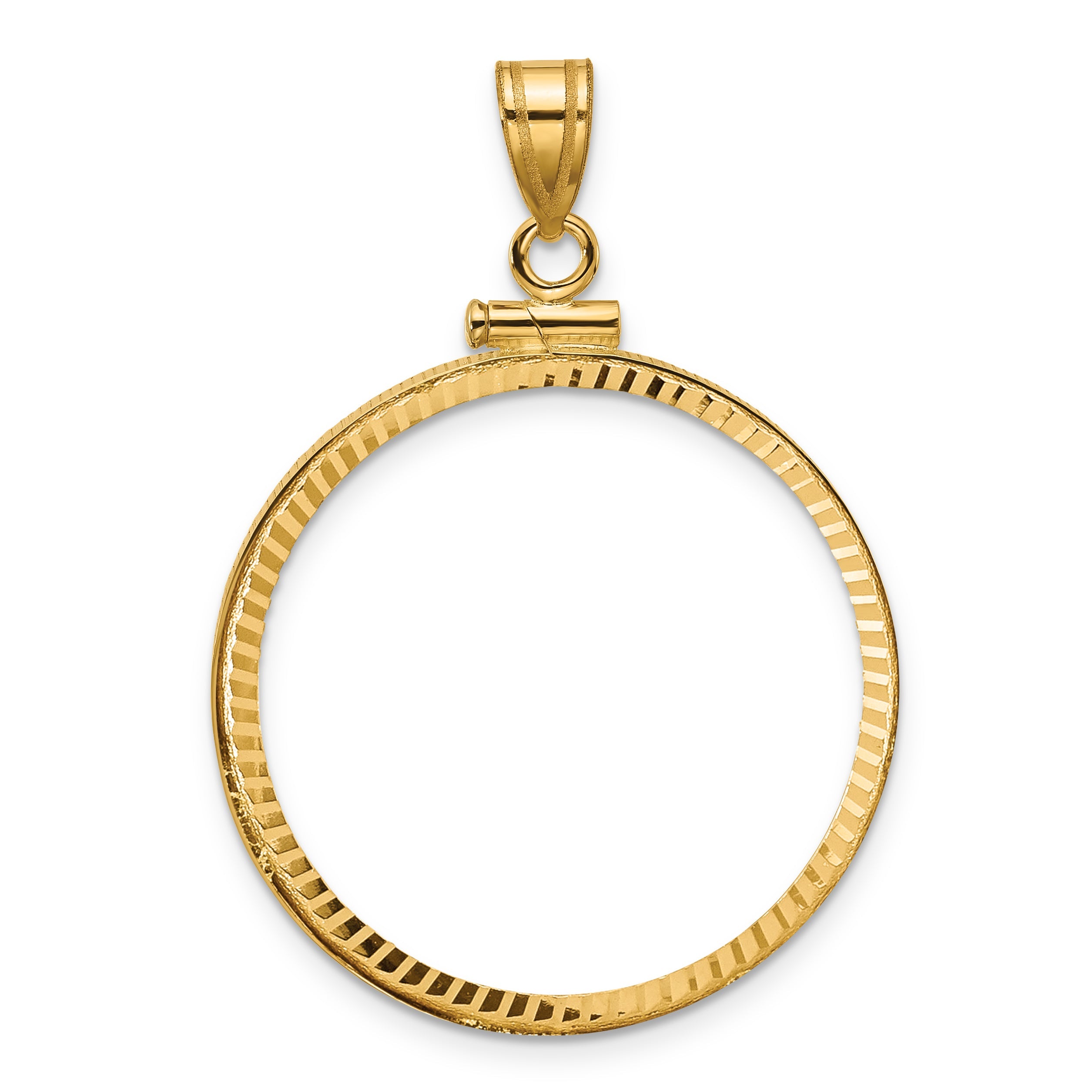 10K Yellow Gold Wideband Distinguished Coin Jewelry Polished And Diamond-Cut 27.0mm X 2.35mm Screw Top Bezel Pendant