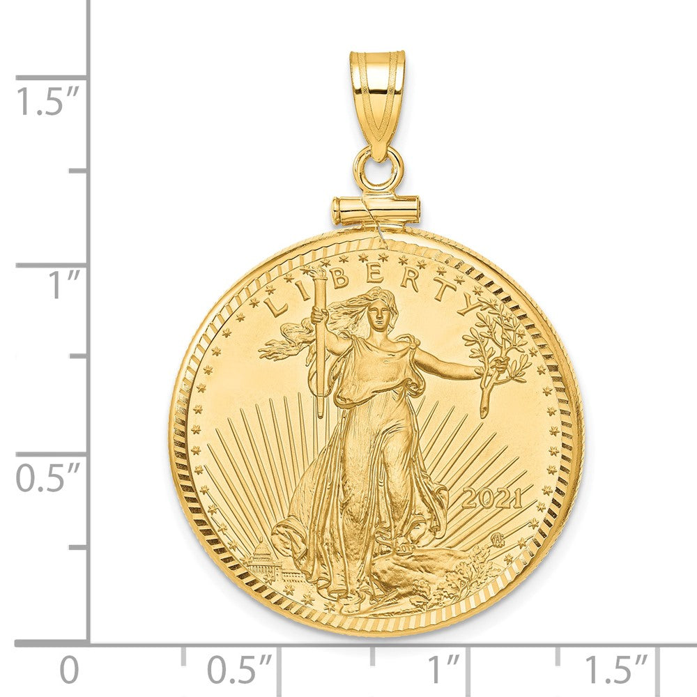 10K Yellow Gold Wideband Distinguished Coin Jewelry Polished And Diamond-Cut Mounted 1/2Oz American Eagle Screw Top Bezel Pendant