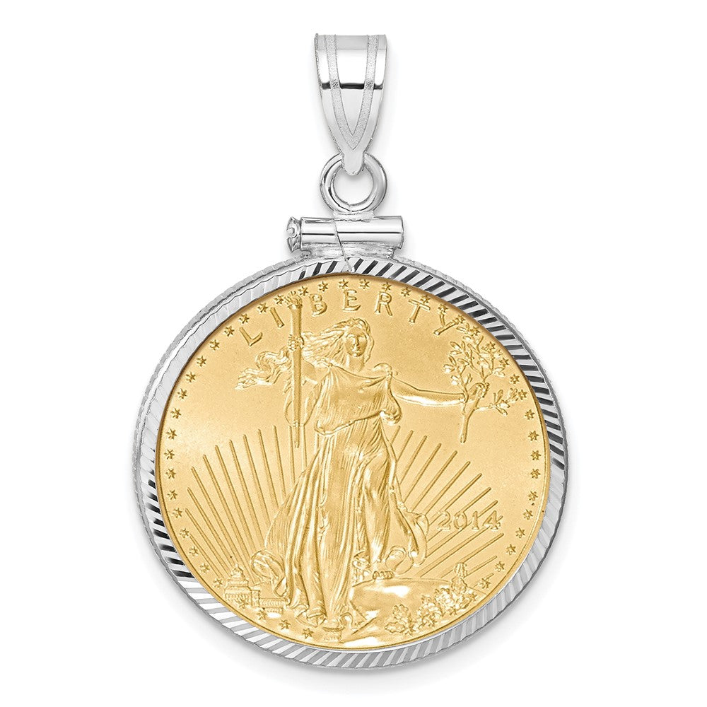 14K White Gold Wideband Distinguished Coin Jewelry 14Kw Diamond-Cut Screw Top Mounted 1/4Oz American Eagle Bezel Pendant