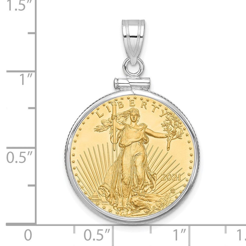 14K White Gold Wideband Distinguished Coin Jewelry Polished Mounted 1/4Oz American Eagle Screw Top Bezel Pendant