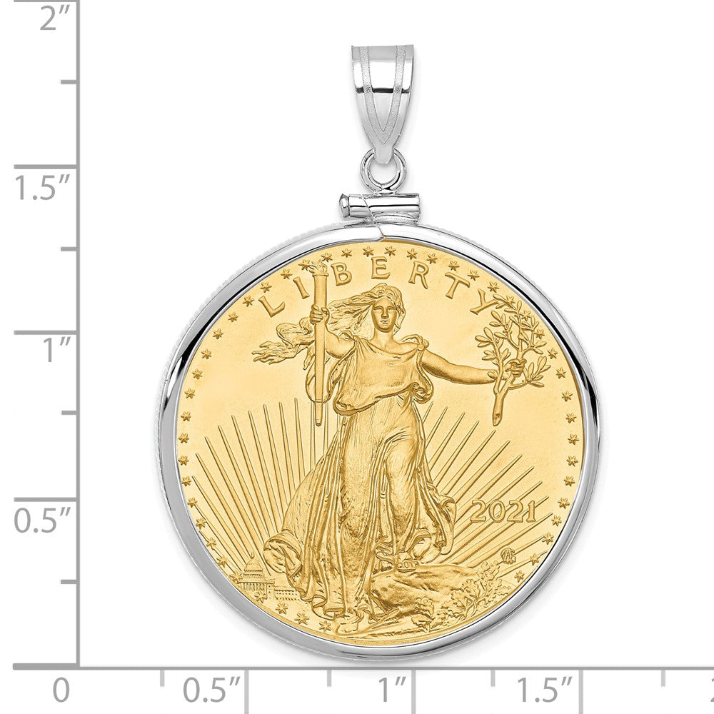14K White Gold Wideband Distinguished Coin Jewelry Polished Mounted 1Oz American Eagle Screw Top Bezel Pendant