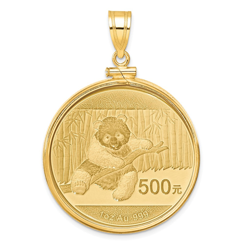 14K Yellow Gold Wideband Distinguished Coin Jewelry Polished Mounted 1Oz Panda Screw Top Bezel Pendant