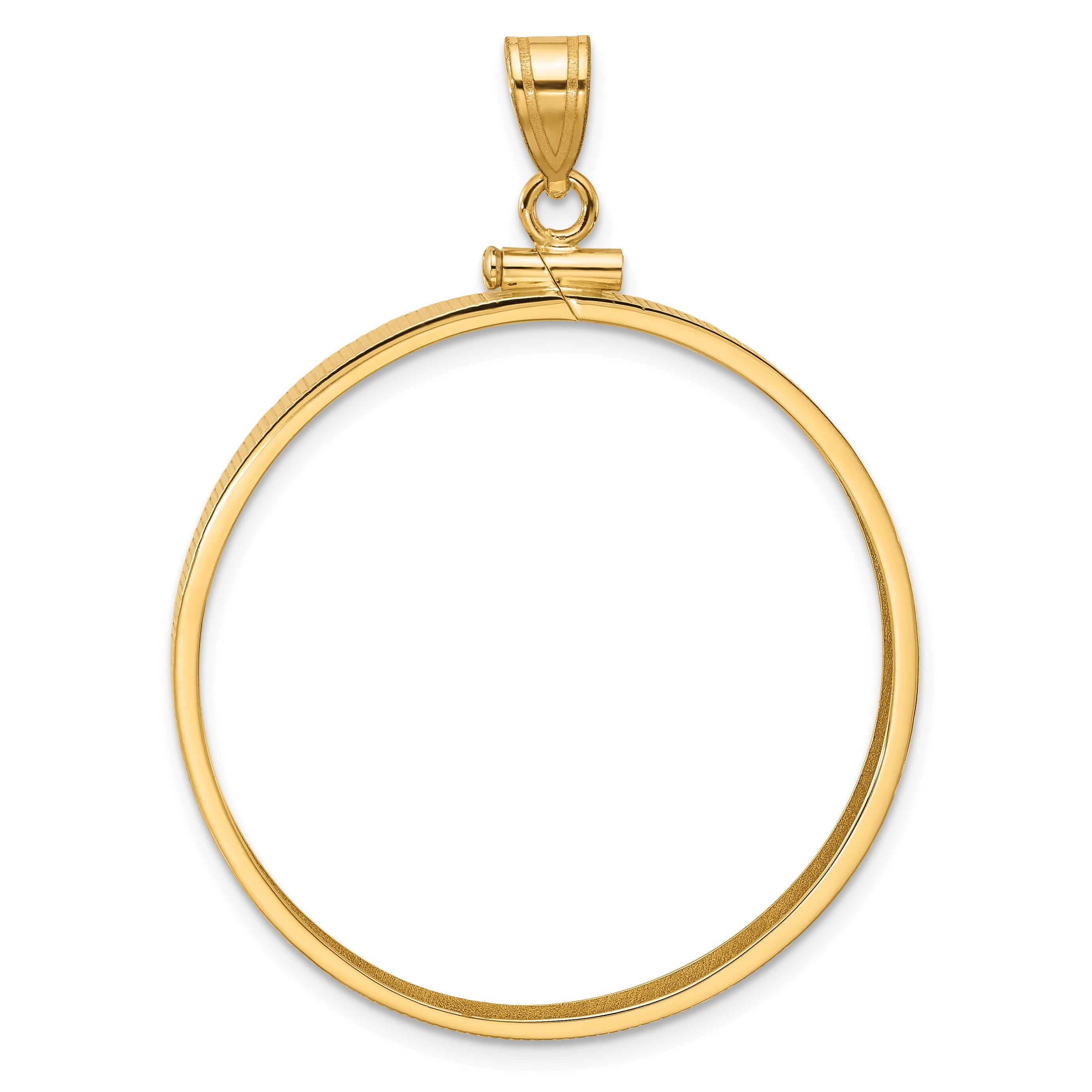 10K Yellow Gold Wideband Distinguished Coin Jewelry Polished 32.7mm X 3.00mm Screw Top Bezel Pendant