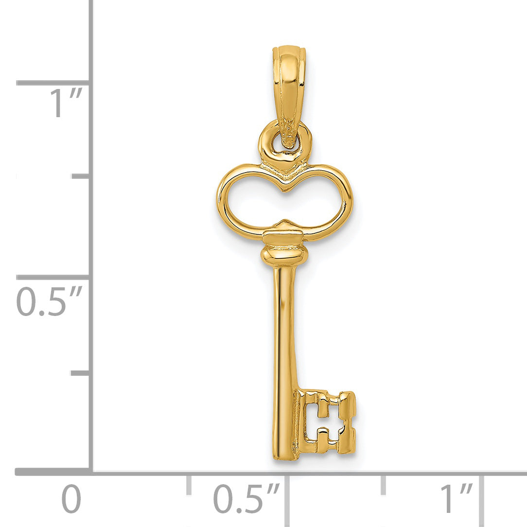 14K Yellow Gold Polished 3-D Key Charm