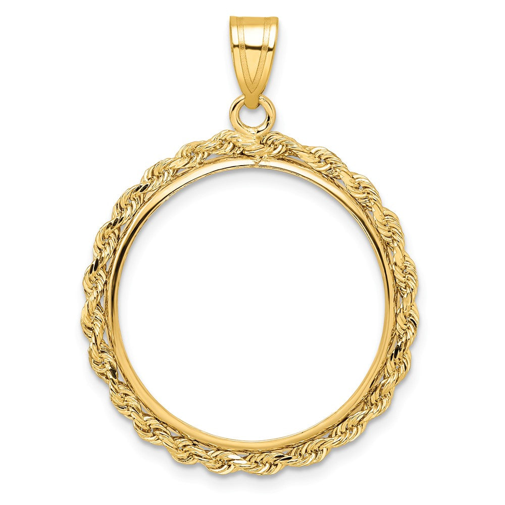 10K Yellow Gold Wideband Distinguished Coin Jewelry Polished Rope 22.0mm Prong Bezel Pendant