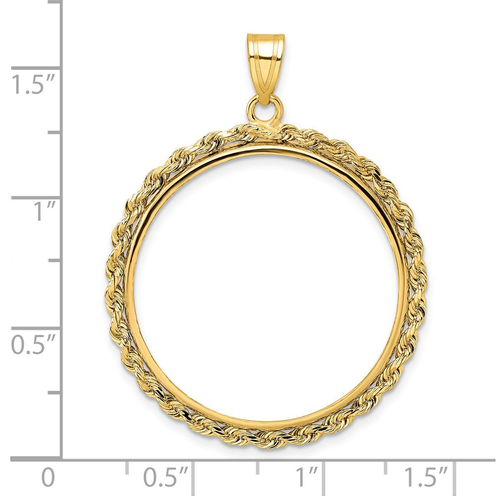 14K Yellow Gold Wideband Distinguished Coin Jewelry Polished Rope 27.0mm Prong Bezel Pendant