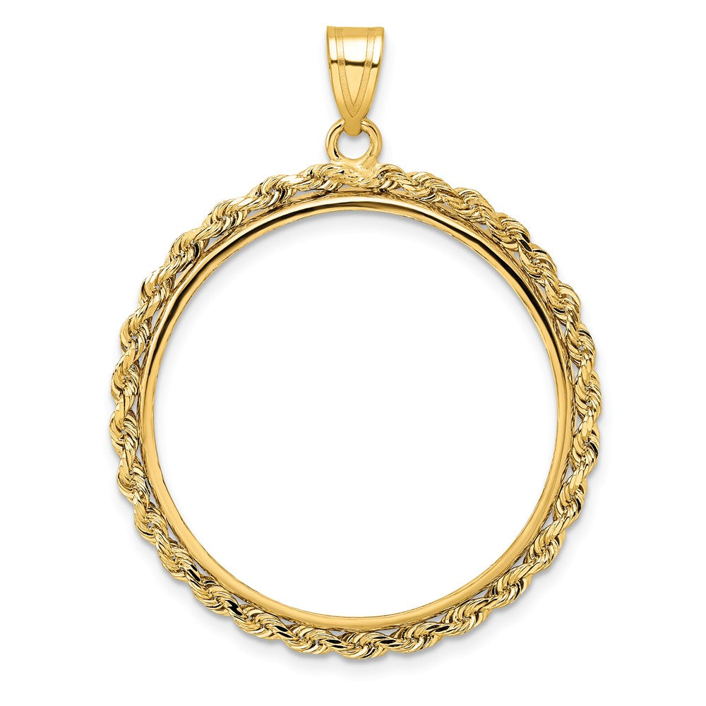 10K Yellow Gold Wideband Distinguished Coin Jewelry Polished Rope 27.0mm Prong Bezel Pendant