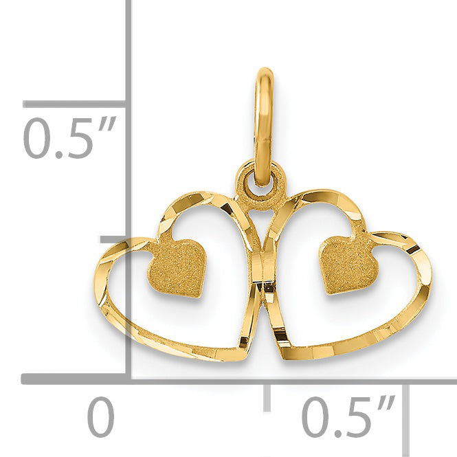 14K Yellow Gold Satin And Diamond-Cut Heart Charm