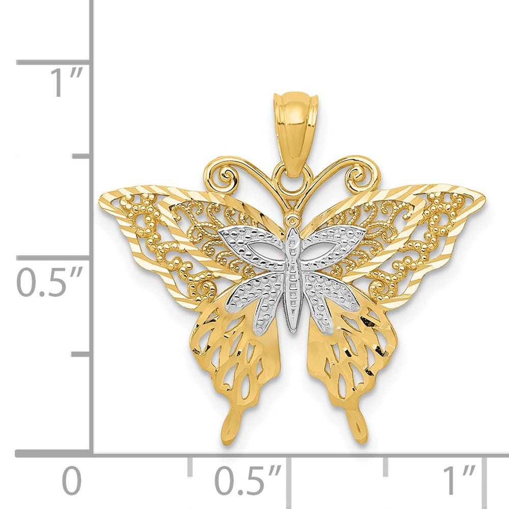 14K Yellow & Rhodium W/Rhodium Fancy Butterfly Pendant