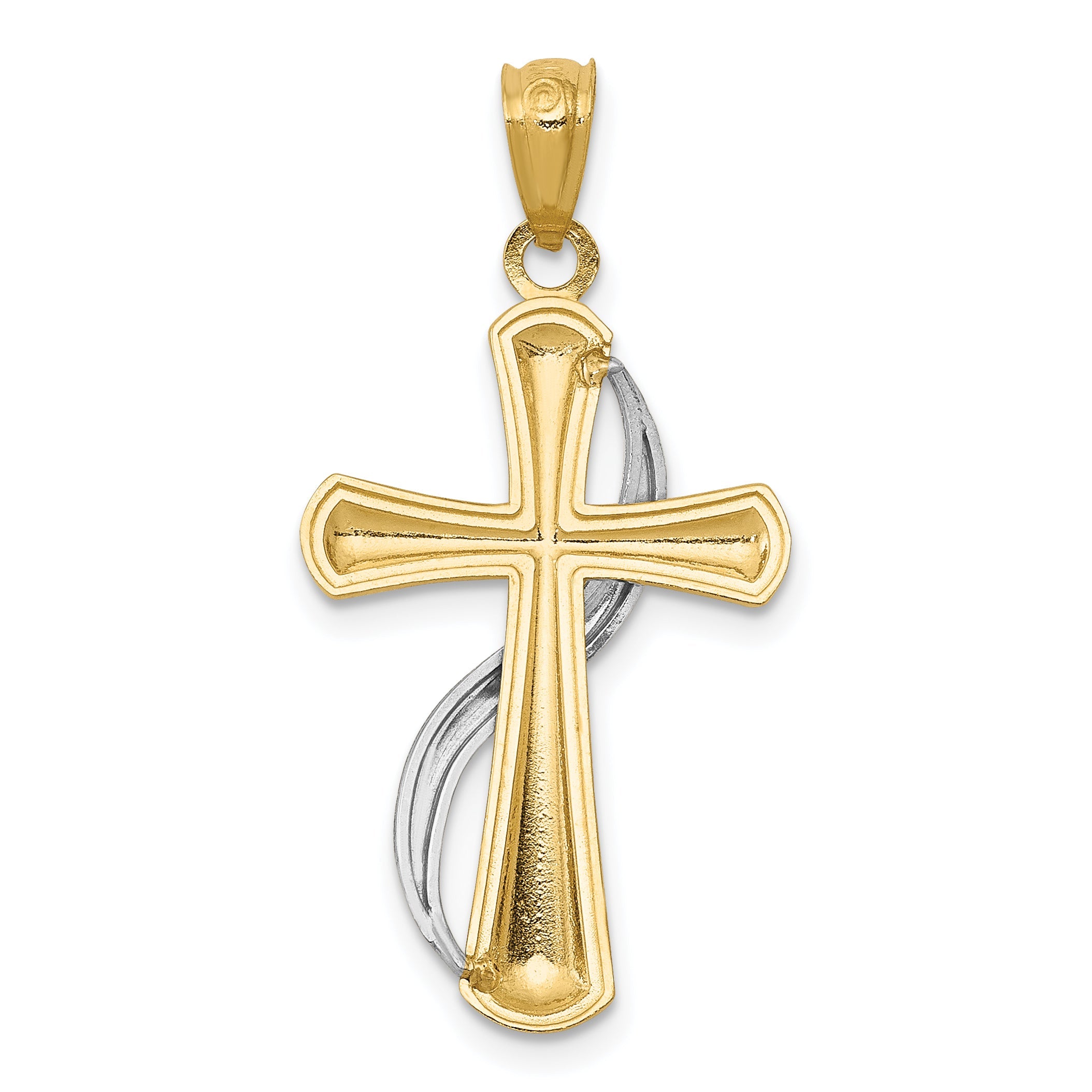 14K Two-Tone Polished Cross W/Drape Pendant
