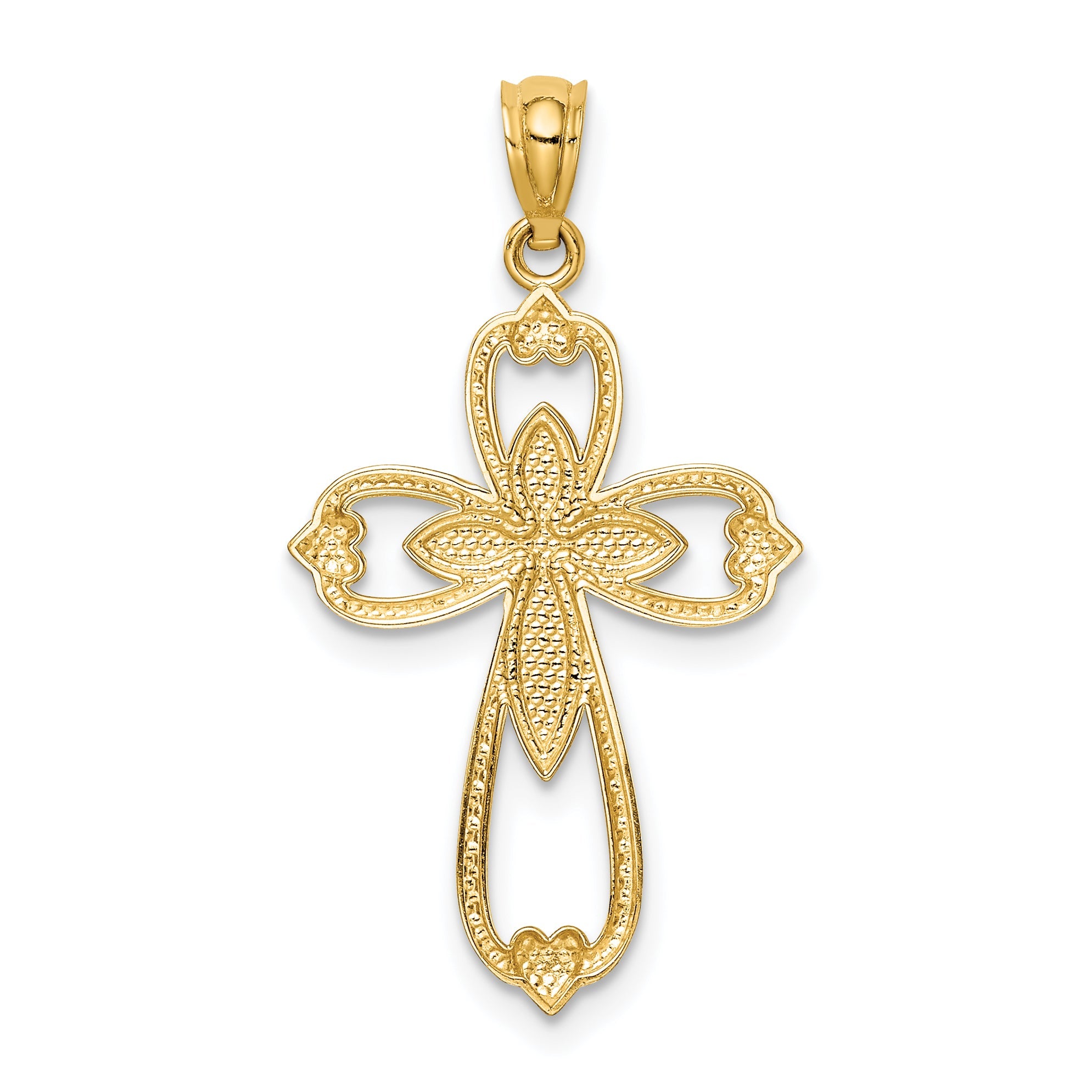 14K Yellow & Rhodium W/Rhodium Diamond-Cut Cross Pendant