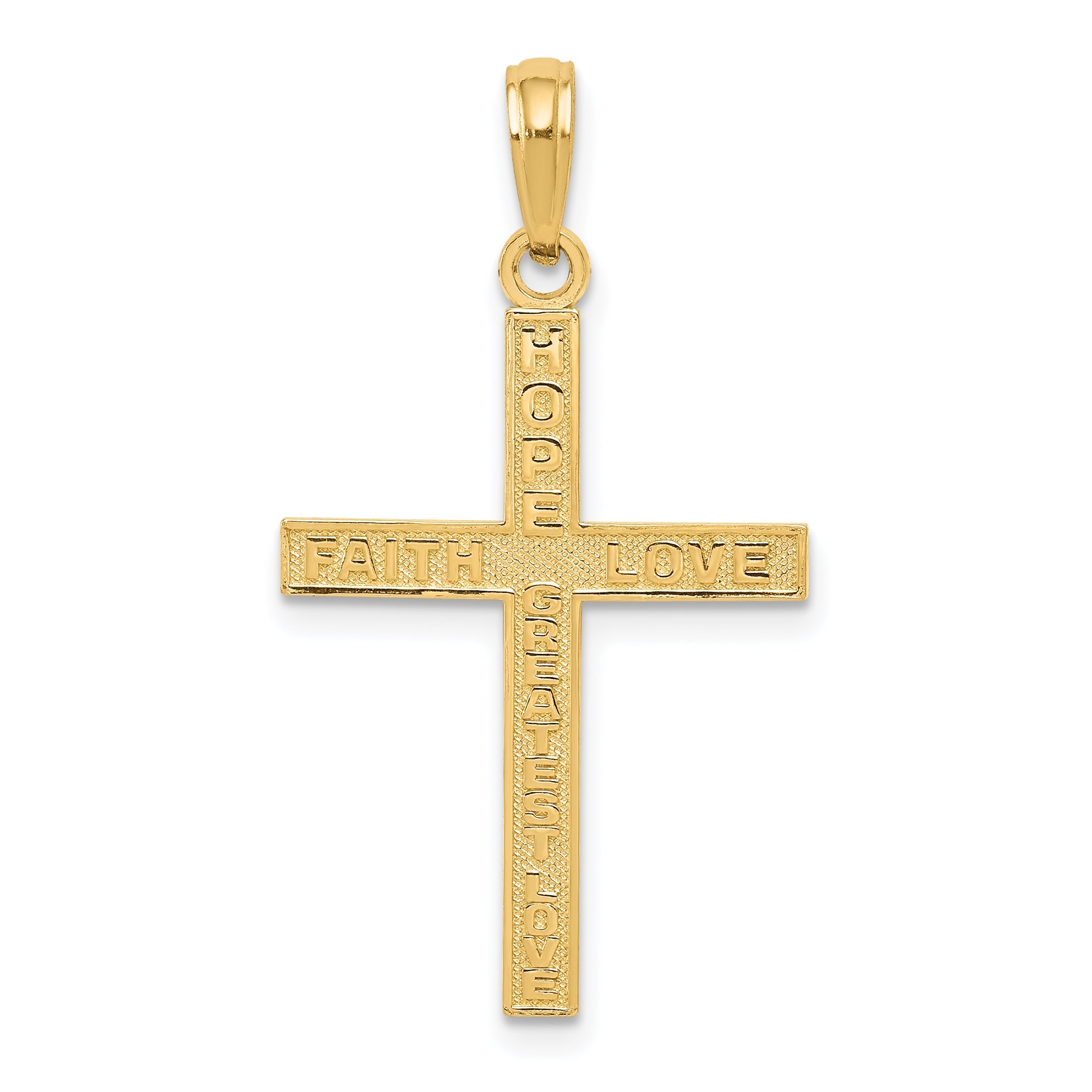 14K Yellow Gold Reversible Faith Hope Love Cross Pendant
