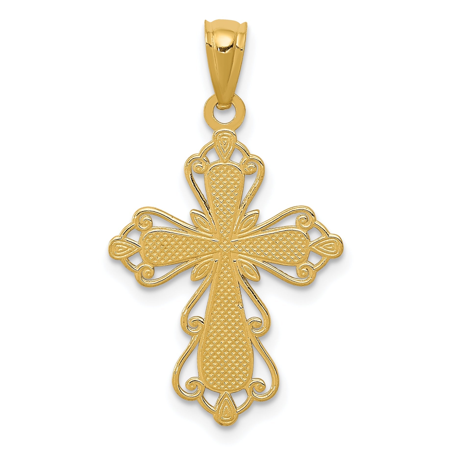 14K Yellow & Rhodium W/Rhodium Diamond-Cut Cross Pendant