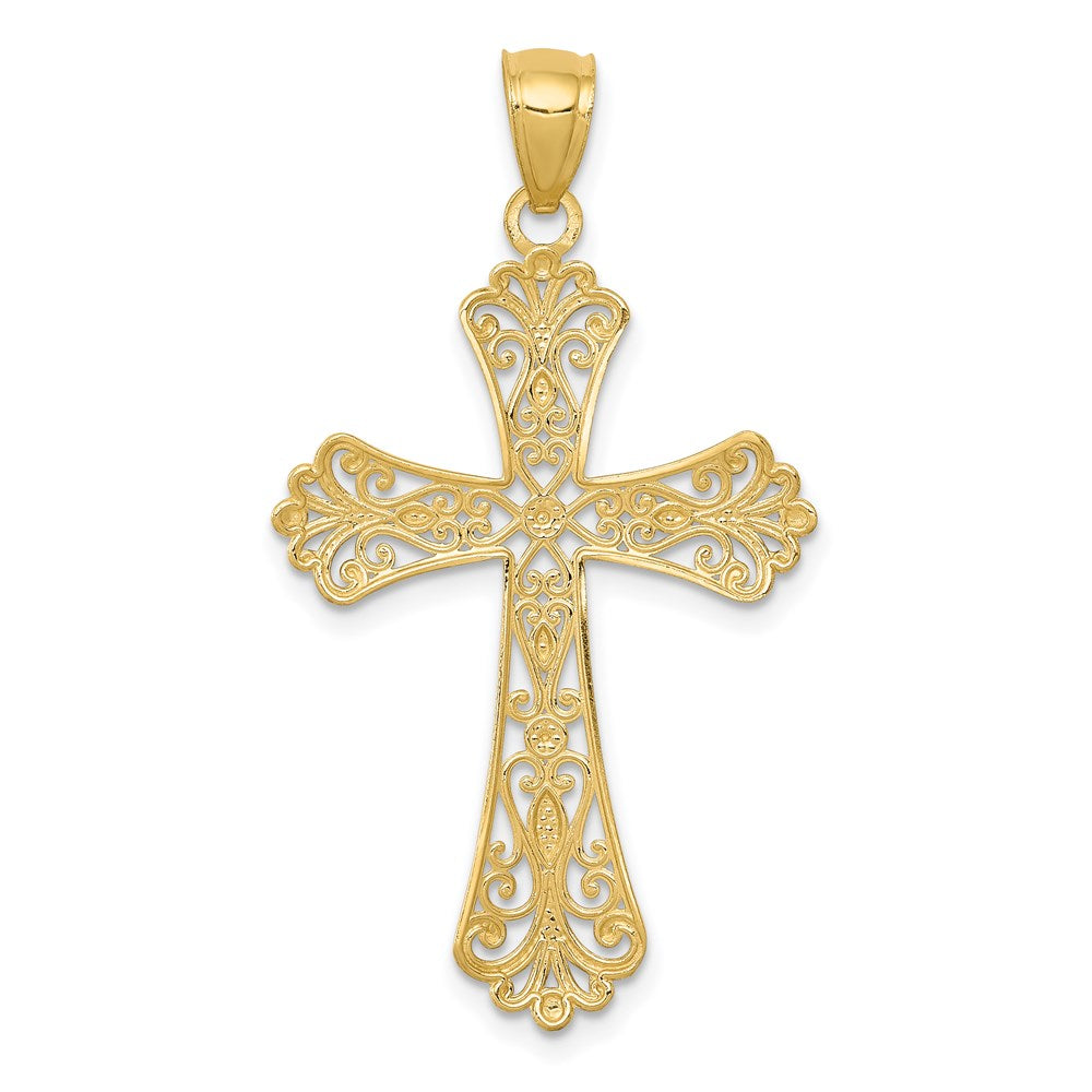 14K Yellow & Rhodium W/Rhodium Diamond-Cut Cross Pendant