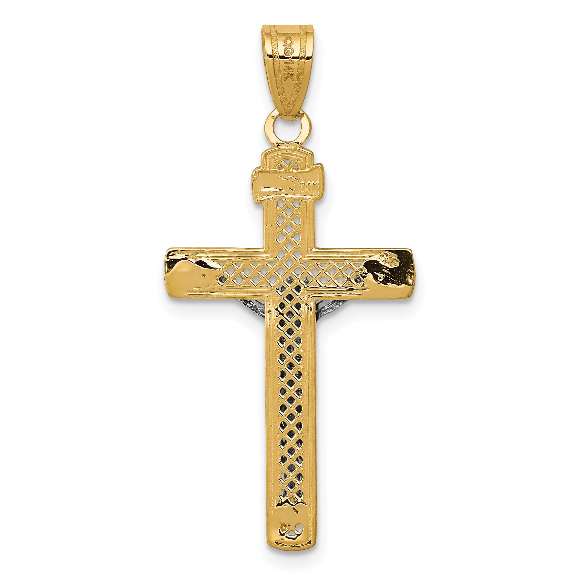 14K Two-Tone Diamond-Cut Lattice Cross W/Crucifix Pendant