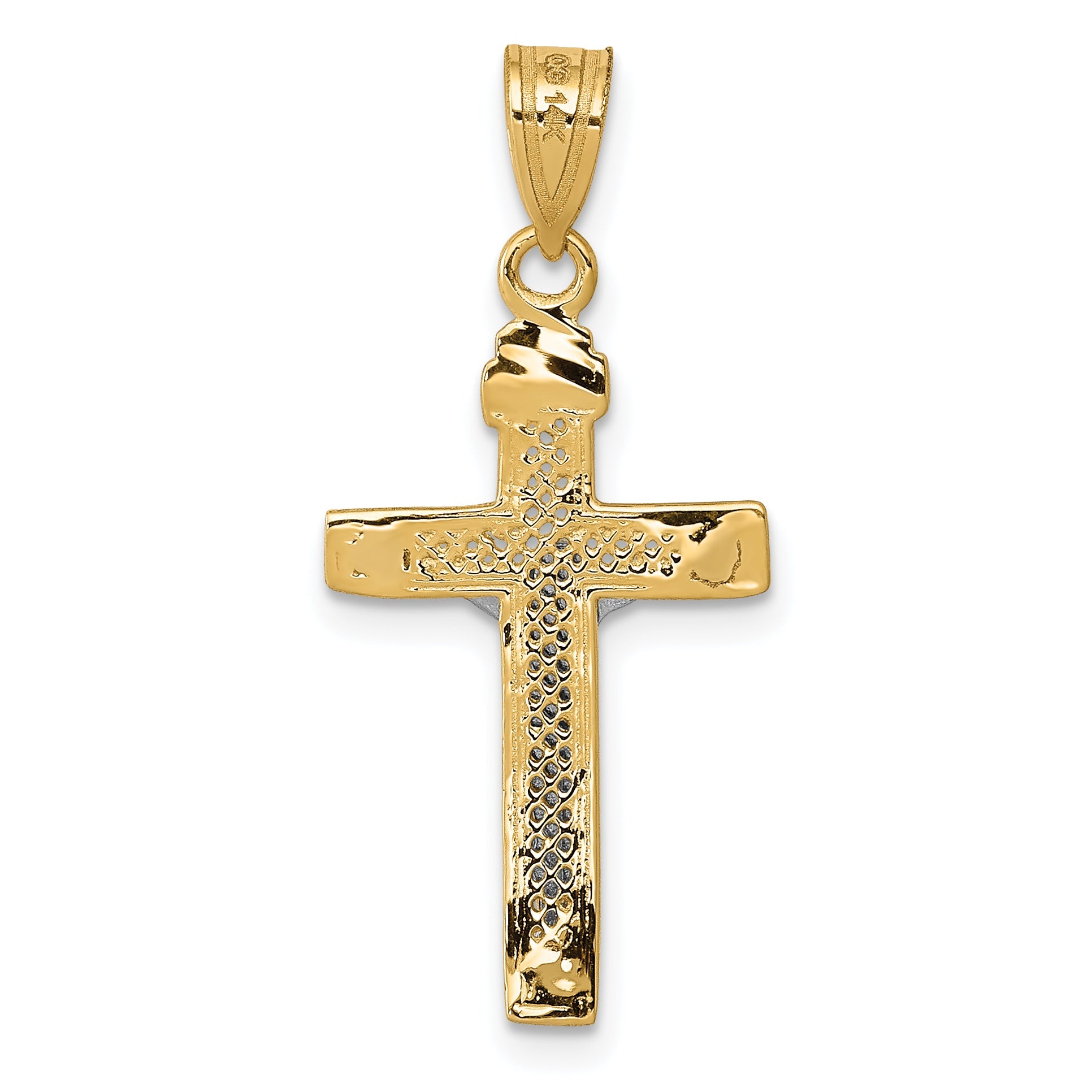 14K Two-Tone Diamond-Cut Lattice Cross W/Crucifix Pendant