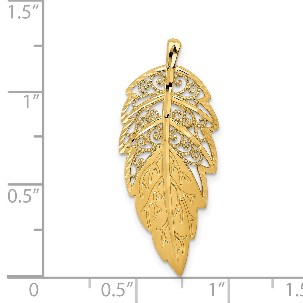 14K Yellow Gold Diamond Cut Leaf Chain Slide