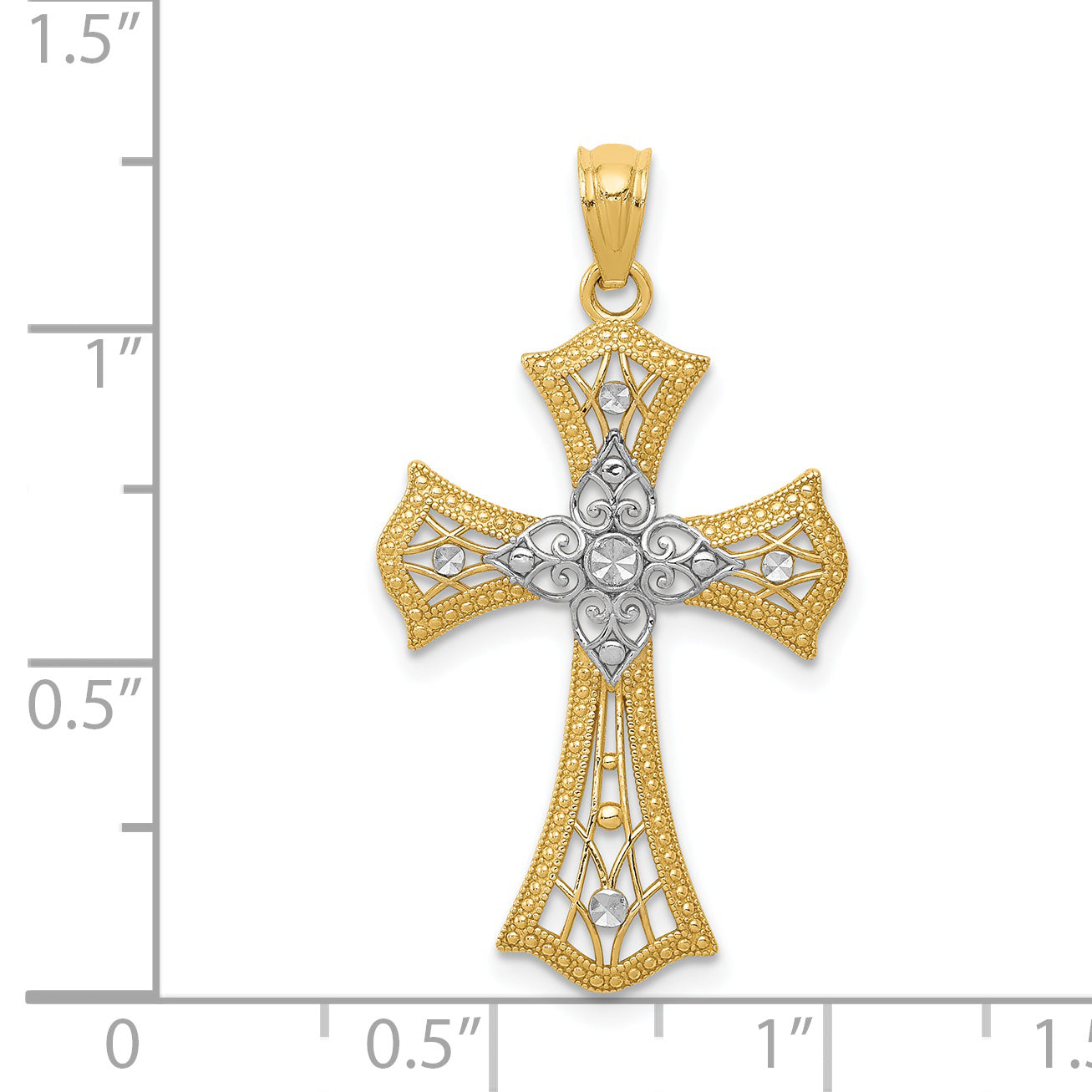 14K Yellow & Rhodium W/Rhodium Diamond-Cut Cross Pendant