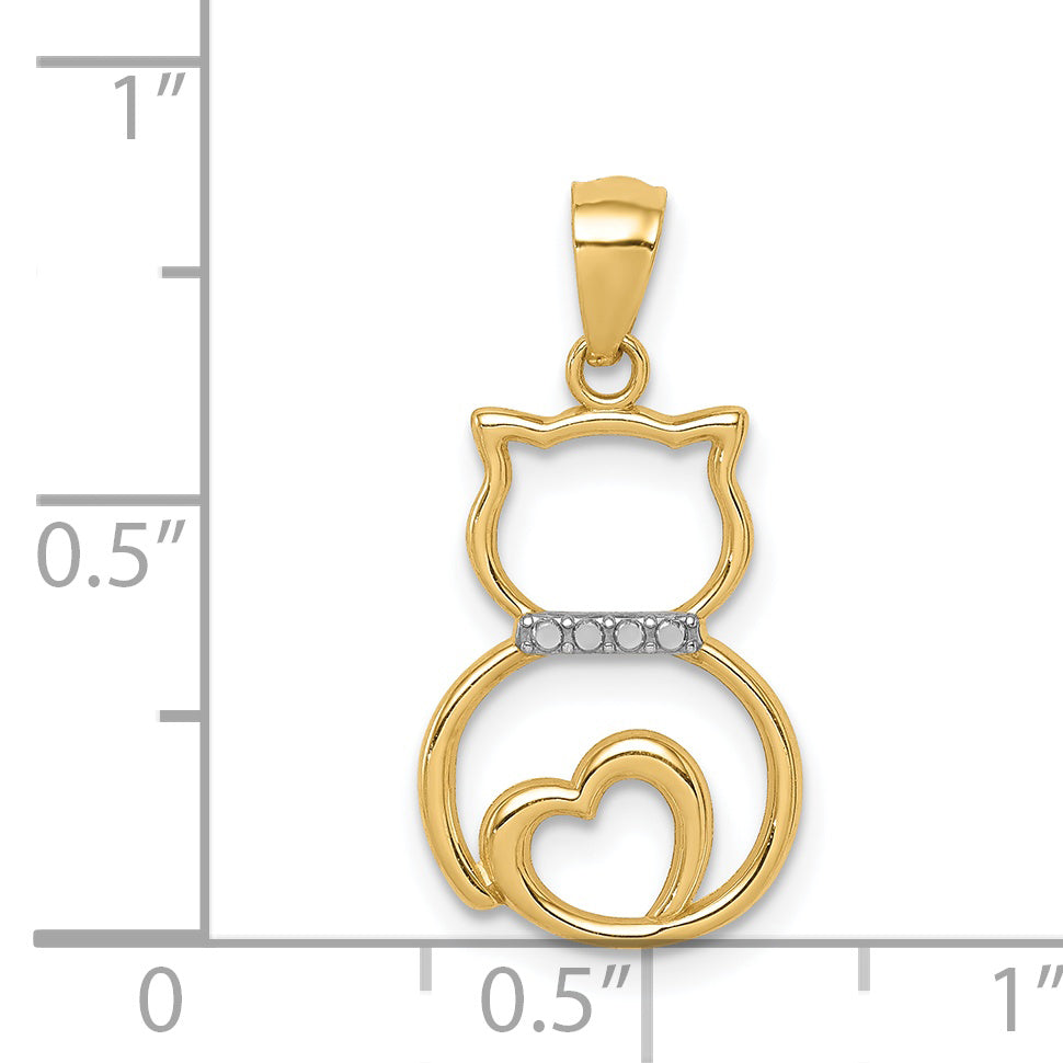 14K Yellow & Rhodium White Diamond-Cut Sitting Cat Pendant