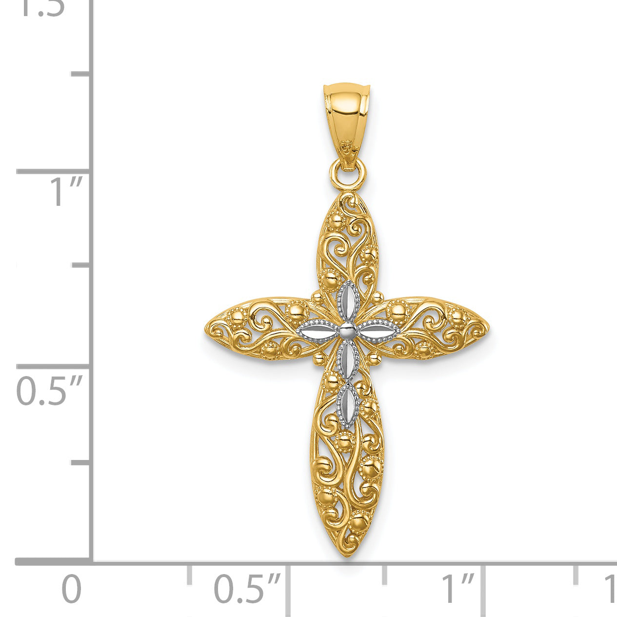 14K Yellow & Rhodium White D/C Passion Cross Pendant