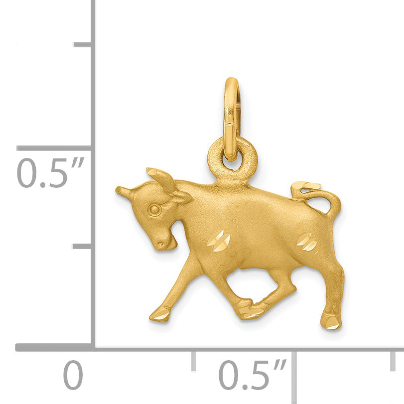 14K Yellow Gold Satin Diamond-Cut Taurus Zodiac Charm