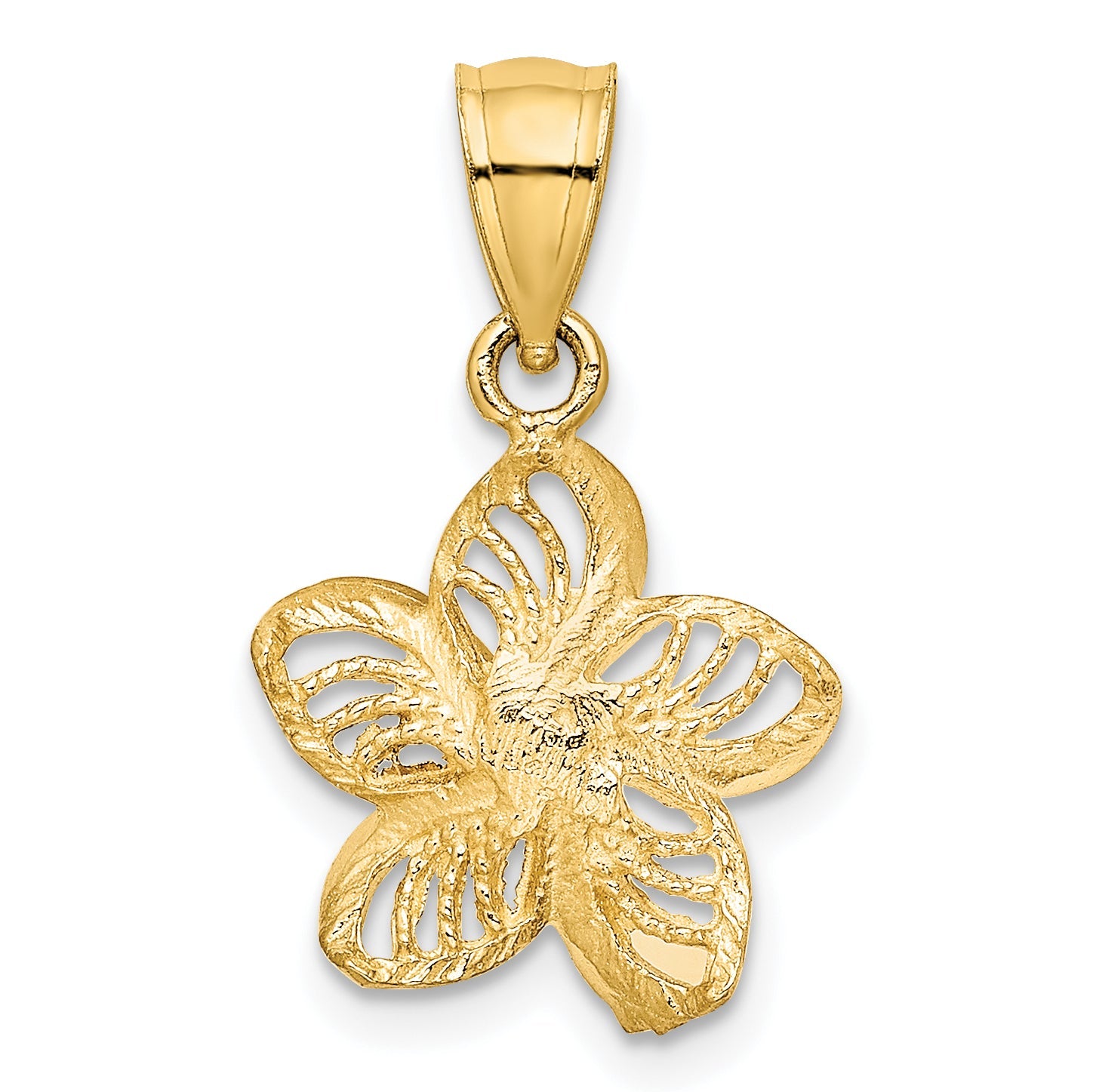 14K Yellow Gold Polished Diamond-Cut Beaded Plumeria Flower Charm