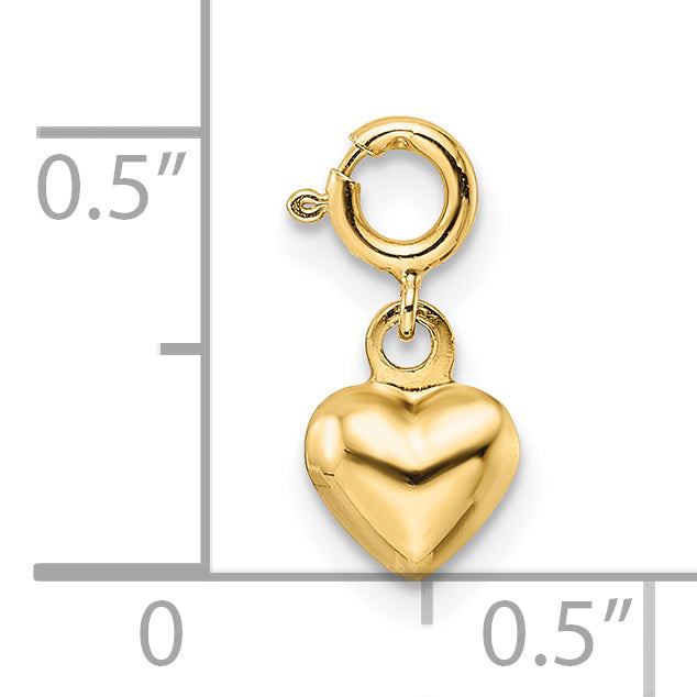 14K Yellow Gold Polished Heart W/ Spring Ring Clasp Charm