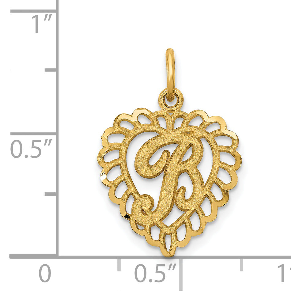 14K Yellow Gold Heart Letter B Charm