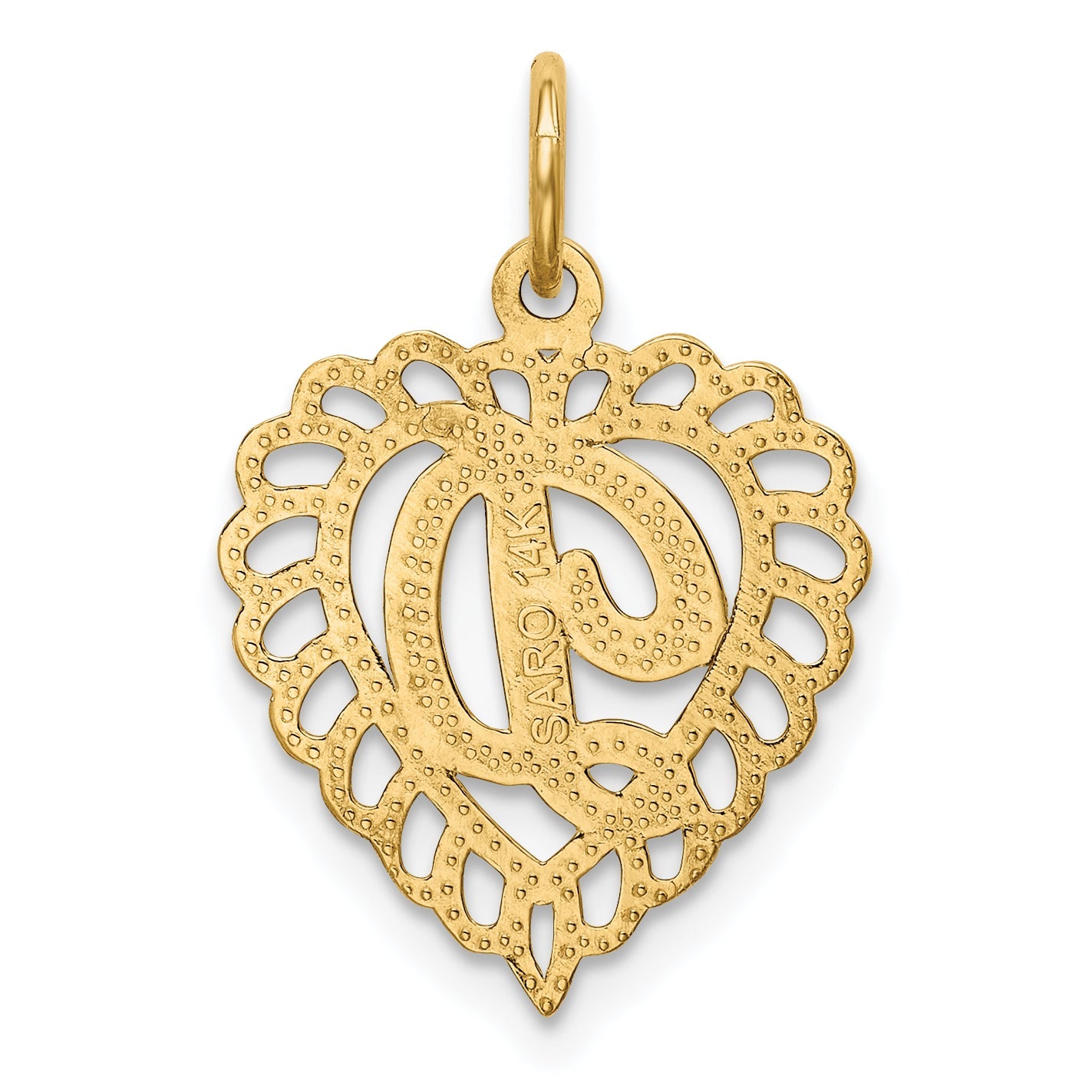 14K Yellow Gold Heart Letter D Charm
