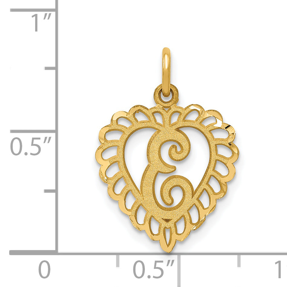 14K Yellow Gold Heart Letter E Charm