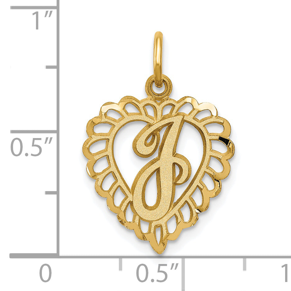 14K Yellow Gold Heart Letter J Charm