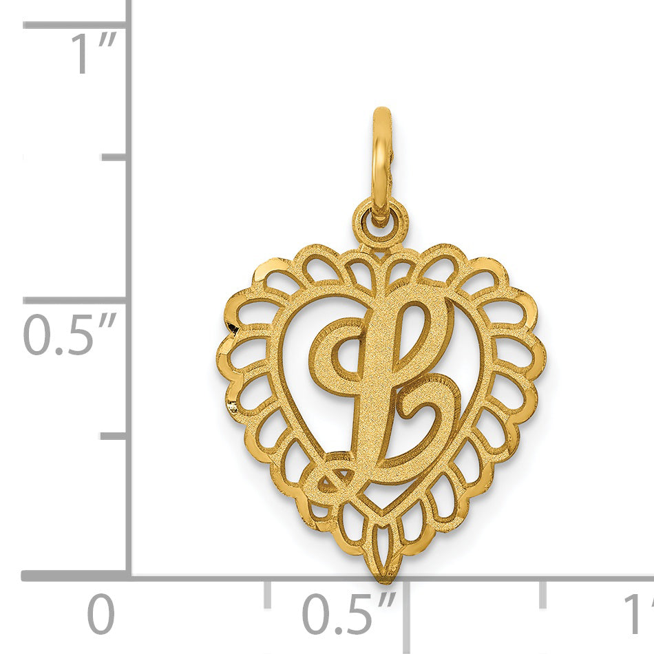 14K Yellow Gold Heart Letter L Charm