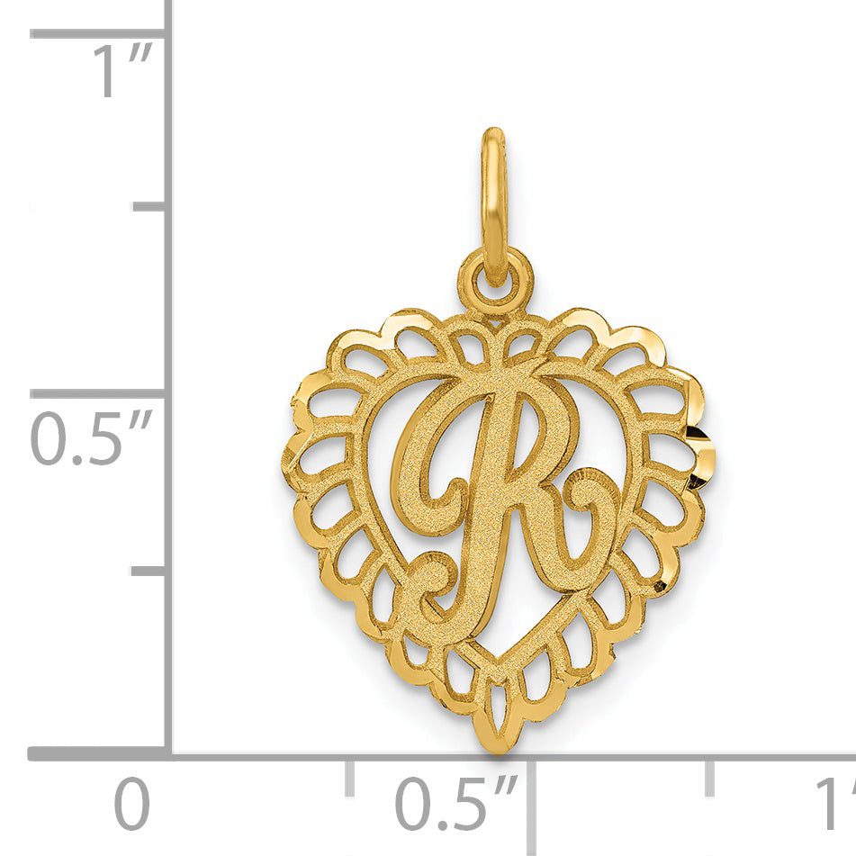 14K Yellow Gold Heart Letter R Charm