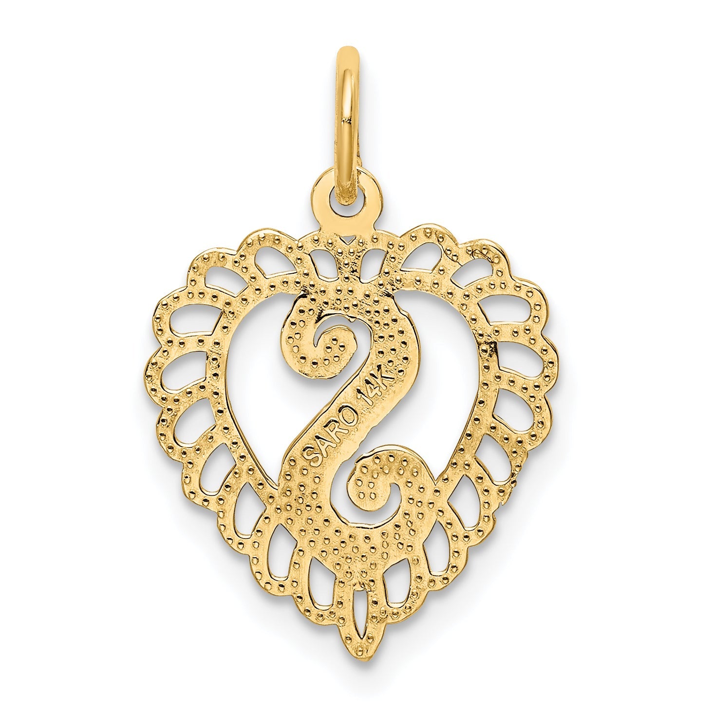 14K Yellow Gold Heart Letter S Charm