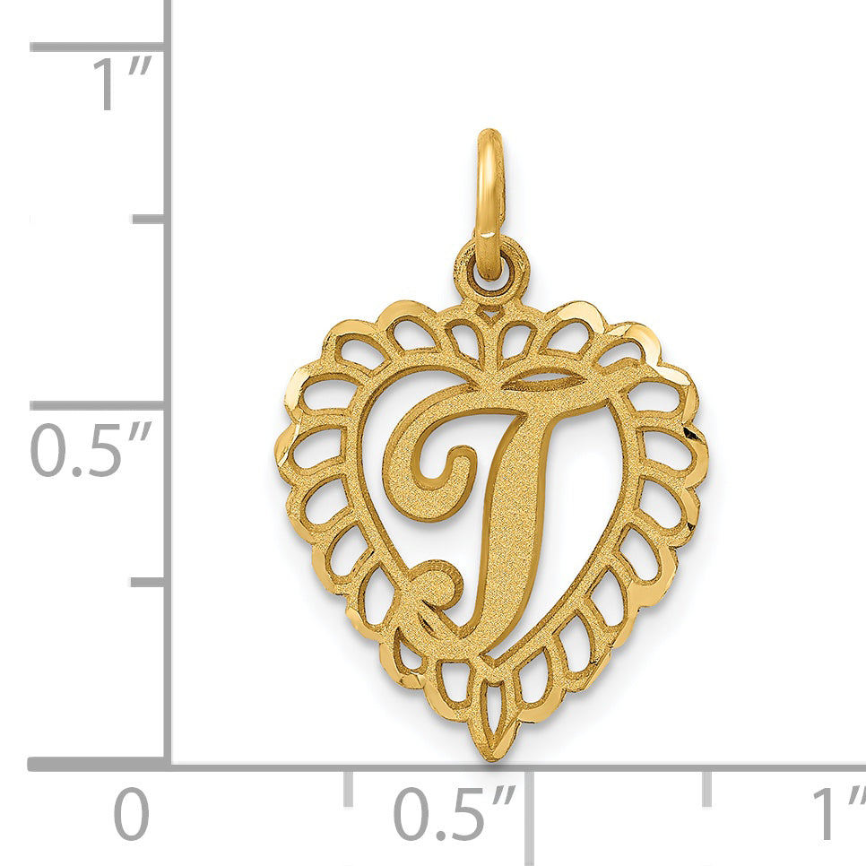 14K Yellow Gold Heart Letter T Charm