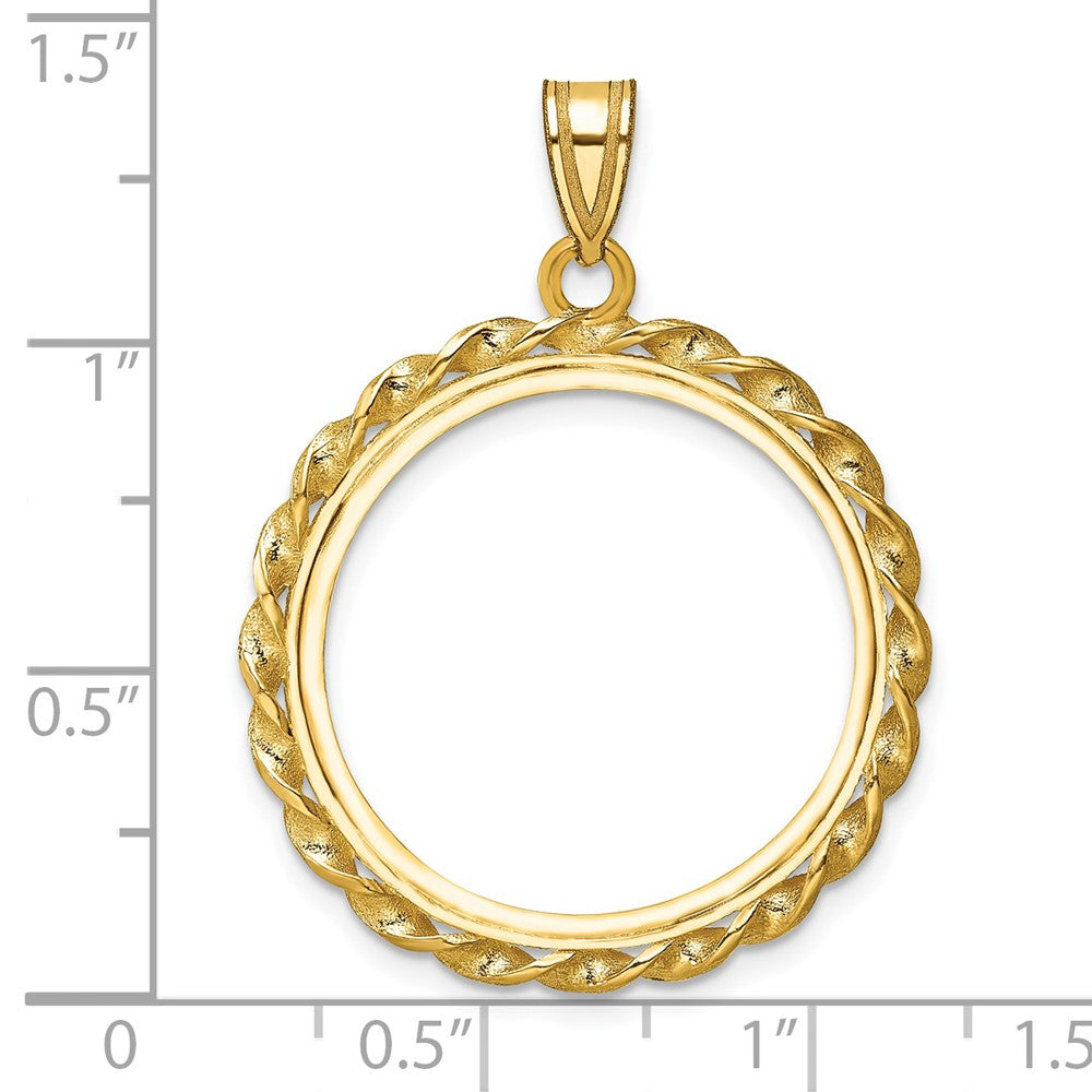 14K Yellow Gold Wideband Distinguished Coin Jewelry Polished Wide Twisted Wire 22.0mm Prong Bezel Pendant